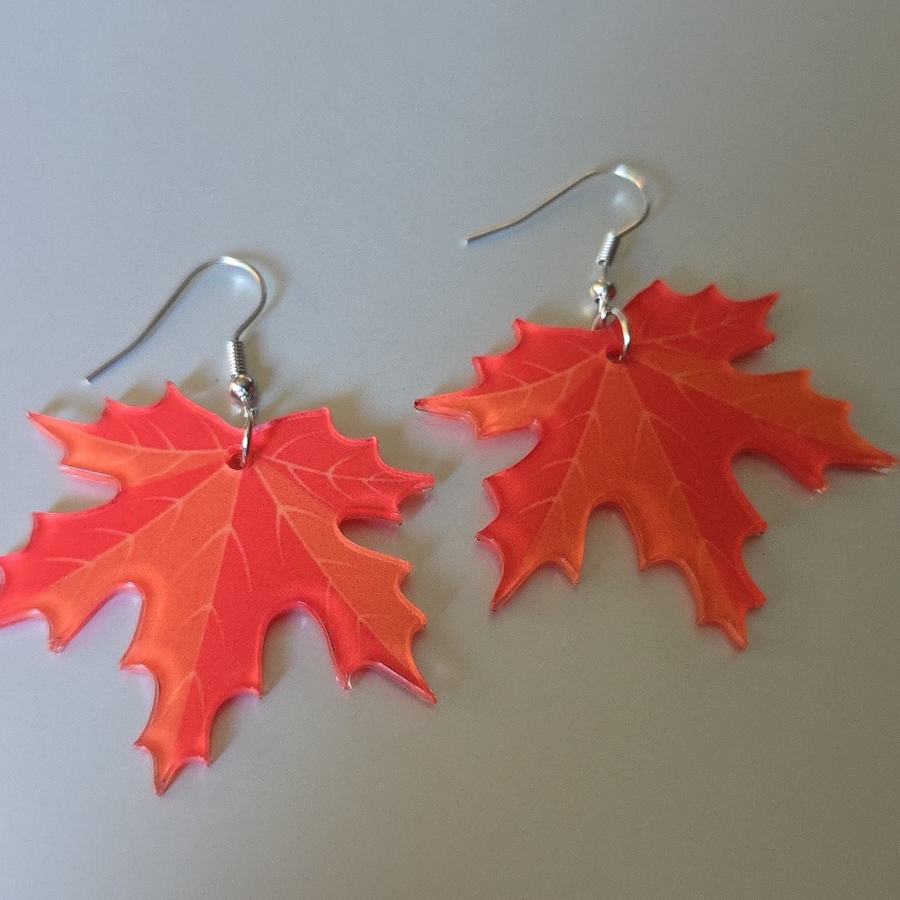 ORANGE Leaf Maple Leaf Earrings